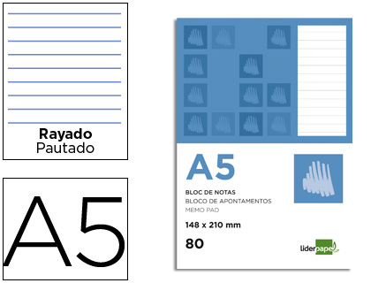 Bloc notas Liderpapel A5 80h 60g/m² raya horizontal